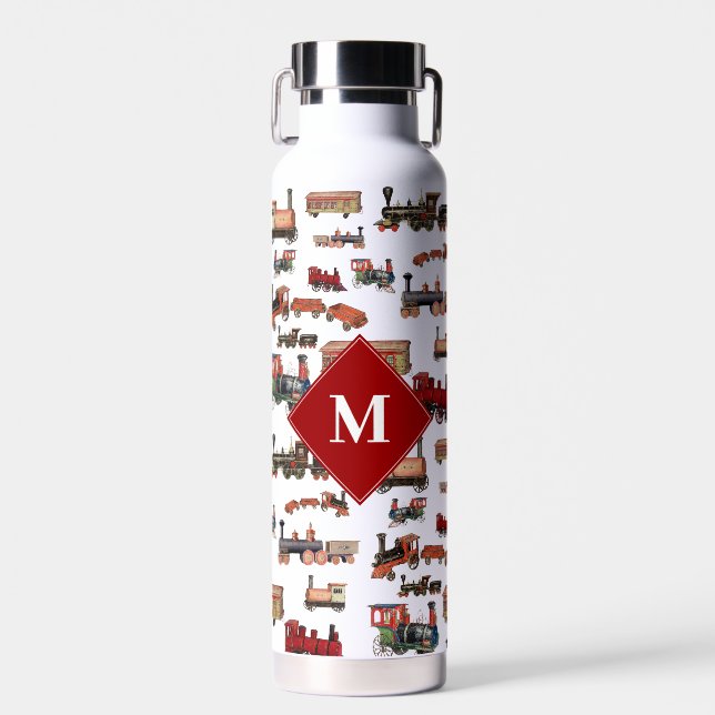 Vintages Spielzeugzug - Muster-Monogramm Trinkflasche (Vorne)