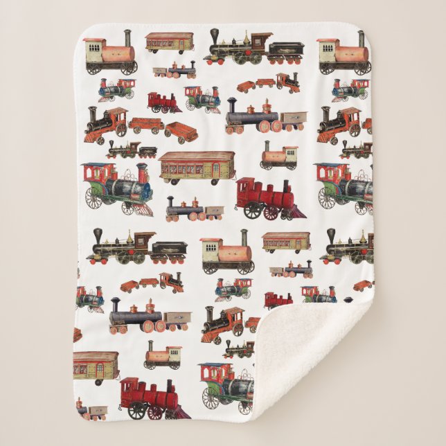 Vintages Spielzeugzug-Muster Sherpadecke (Vorderseite)