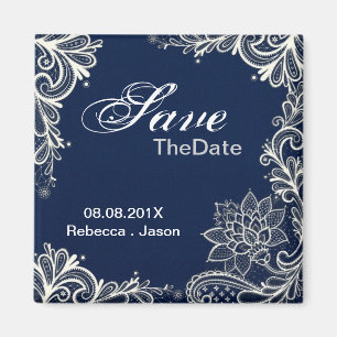 Vintages Spitzemarineblau, das Save the Date Magnet