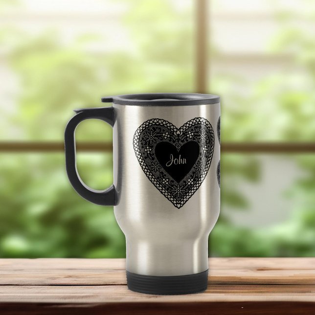 Vintages Spitzenherz Reisebecher (Valentine Lace Heart Travel Mug. Show your big beautiful heart!)