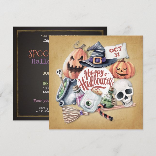 Vintages Spooktakuläres Halloween-Party | Einladun Einladung (Vorne/Hinten)