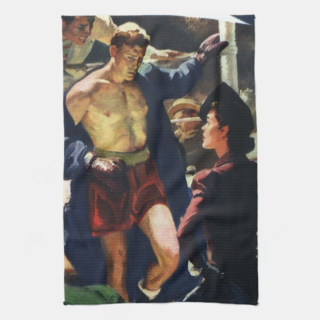 Vintages Sportboxen, Boxer Verlasse den Ring Geschirrtuch (Vertikal)