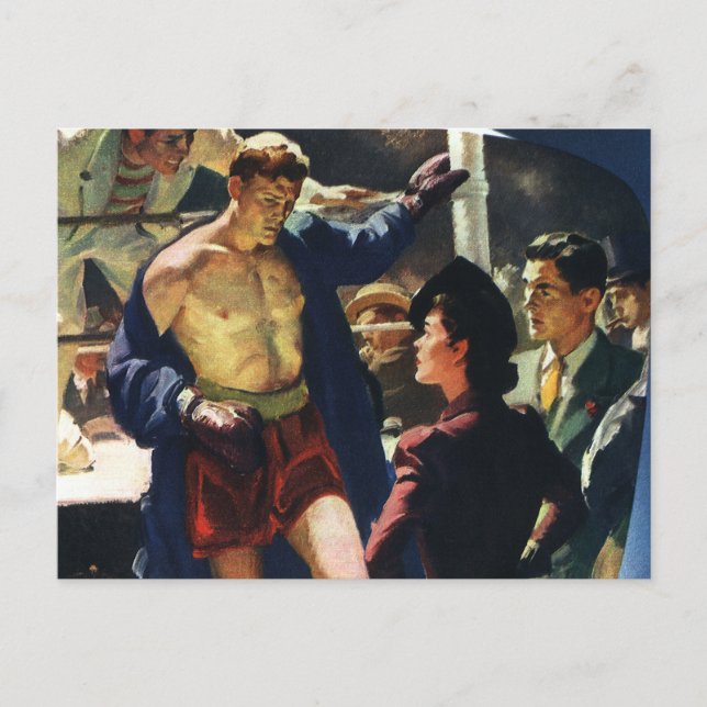 Vintages Sportboxen, Boxer Verlasse den Ring Postkarte (Vorderseite)