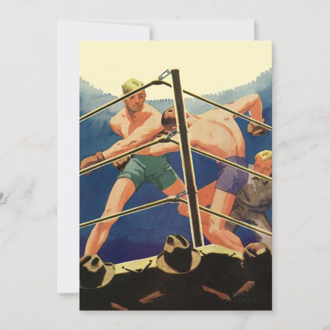 Vintages Sportboxen, Boxer während eines Spiels Einladung (Vorderseite)