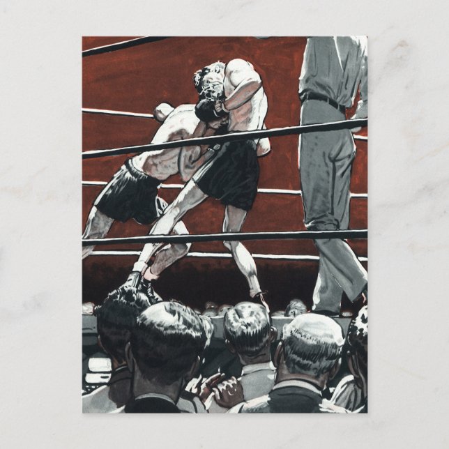 Vintages Sportboxen, Boxerkampf am Ring Postkarte (Vorderseite)