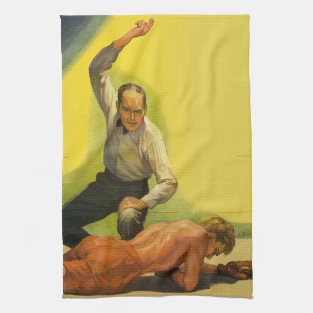 Vintages Sportboxen, Schiedsrichter mit Boxer Knoc Geschirrtuch (Vertikal)