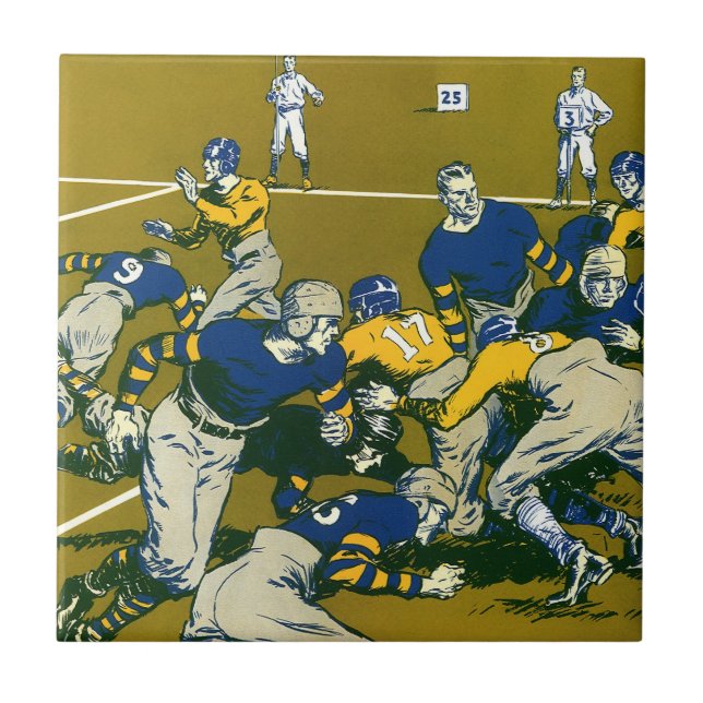 Vintages Sportfußballspiel, Gold vs. Blue Teams Fliese (Vorderseite)