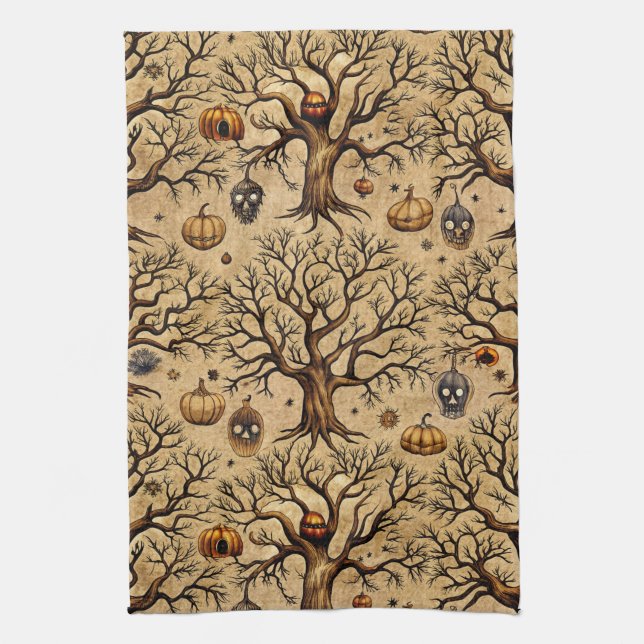 Vintages Spuk Baummuster Geschirrtuch (Vertikal)