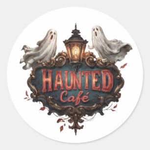 Vintages Spuk Café Design mit Gespenstern und Lamp Runder Aufkleber