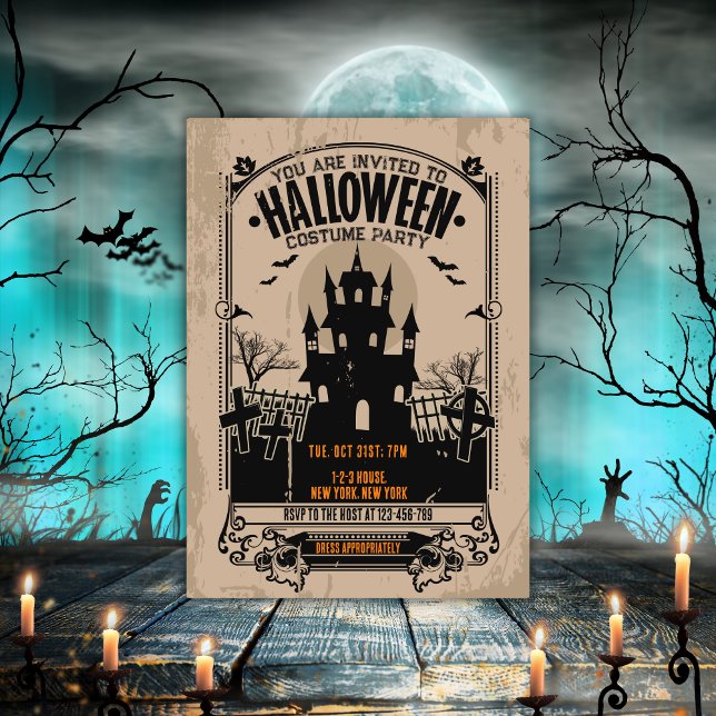 Vintages Spuk Haus Halloween-Party Einladung (vintage Haunted house halloween party invitation.
Haunted mansion invites you to spooky booze party.)