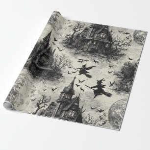 Vintages Spuk Haus und Hexenturmmuster Geschenkpapier