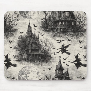 Vintages Spuk Haus und Hexenturmmuster Mousepad
