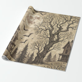 Vintages Spuk Haus & Vollmond Geschenkpapier