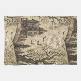 Vintages Spuk Haus & Vollmond Geschirrtuch