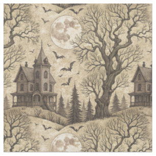 Vintages Spuk Haus & Vollmond Stoff