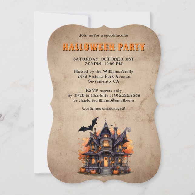 Vintages Spuk House Ghost-Halloween-Party Einladung (Vorderseite)