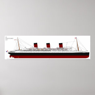 Vintages SS Ile de France Ocean Liner Diagramm Poster