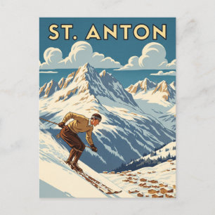 Vintages St. Anton Österreich Skifahren Postkarte