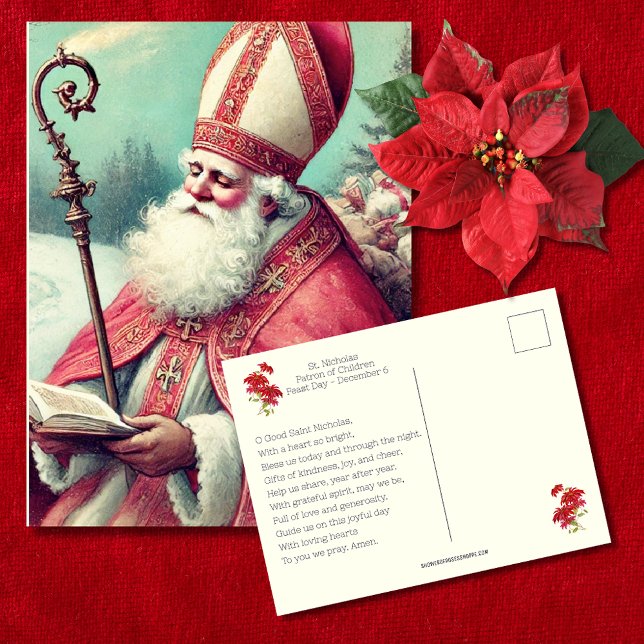 Vintages St. Nikolaus-Gebet zum Festtag Postkarte (Von Creator hochgeladen)