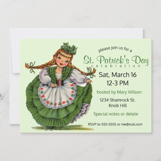 Vintages St. Patrick's Day Girl Einladung (Vorderseite)