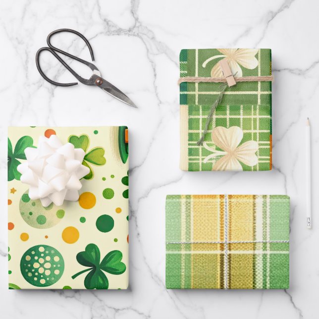 Vintages St. Patricks Set von 3 Geschenkpapier Set (Vorderseite)