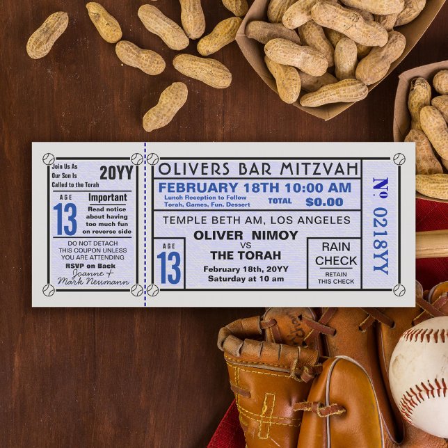 Vintages Stadionticket Baseball Bar Mitzvah Blue Einladung (Von Creator hochgeladen)