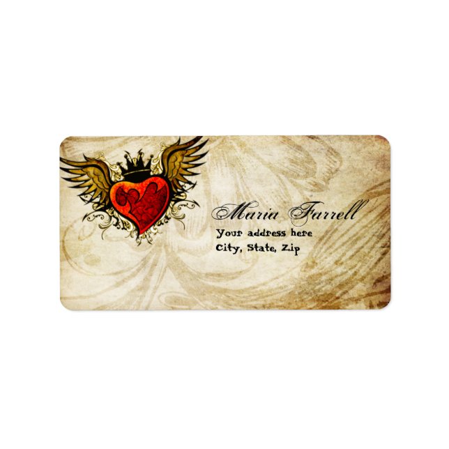 Vintages Städtisches Tattoo Winged Heart Address L Adressaufkleber (Vorne)