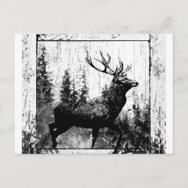 Vintages Stag Hirsch Schwarz-weiß Tier Postkarte