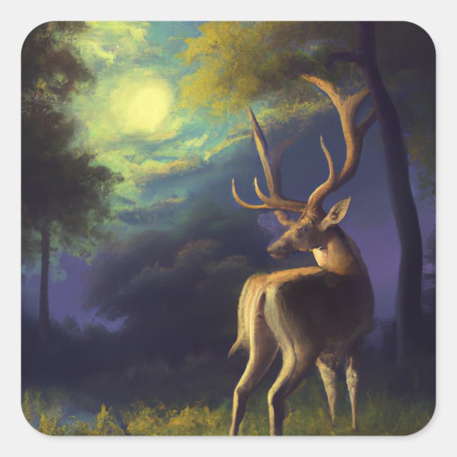 Vintages Stag Hirsch Schwarz-weiß Tier Quadratischer Aufkleber (Vorderseite)