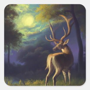 Vintages Stag Hirsch Schwarz-weiß Tier Quadratischer Aufkleber