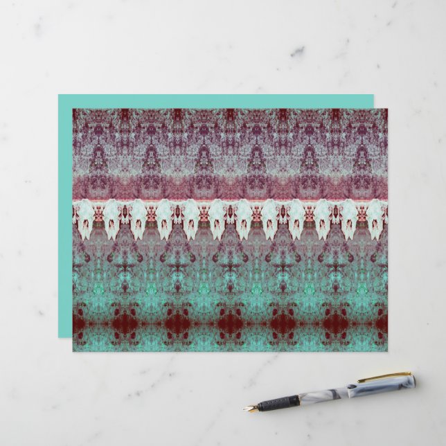 Vintages Stammesmuster Aquamarines Bull Cow Skull  (Vorderseite/Rückseite Beispiel)