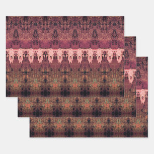 Vintages Stammmuster Brauner Pink Bull Kuh Skull Geschenkpapier Set
