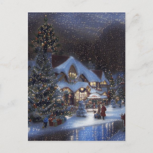 Vintages Starry Night Christmas Village Feiertagspostkarte (Vorderseite)