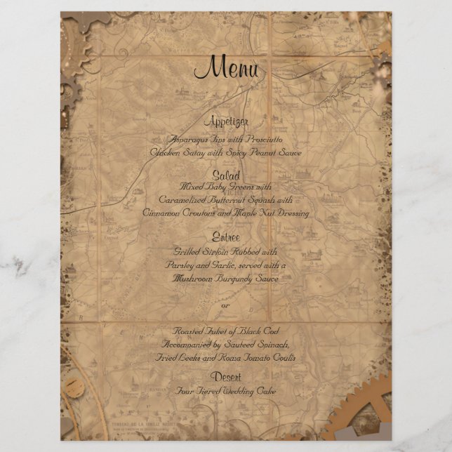 Vintages Steampunk Bride Wedding Menu (Vorderseite)