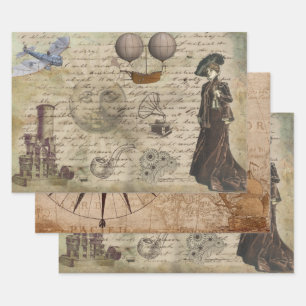 Vintages Steampunk-Thema Elegante Viktorianische L Geschenkpapier Set