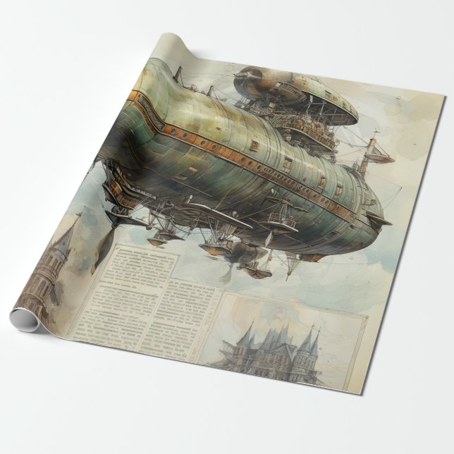 Vintages Steampunk-Zeppelin (7) Gewebepapier Geschenkpapier (Ungerollt)