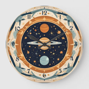 Vintages Stellar-Kinderzimmer, Weltraum, Kosmos, U Große Wanduhr