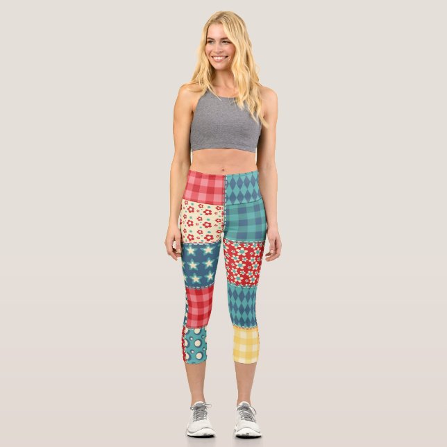 Vintages Steppmuster: Patchwork-Hintergrundmuster. Capri Leggings (Vorderseite)