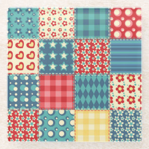 Vintages Steppmuster: Patchwork-Hintergrundmuster. Glasuntersetzer
