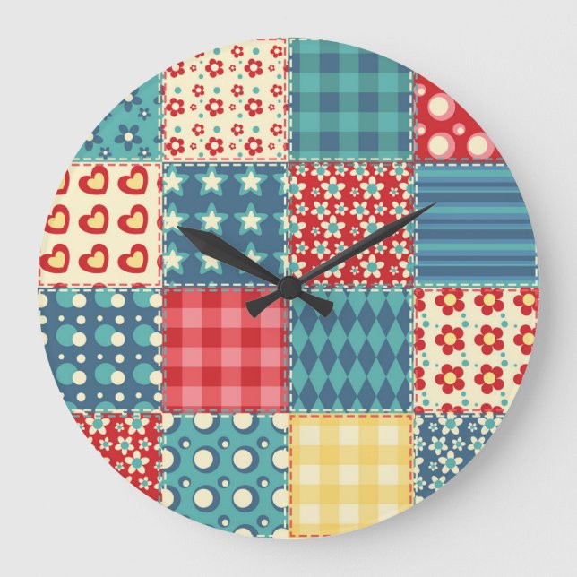 Vintages Steppmuster: Patchwork-Hintergrundmuster. Große Wanduhr (Vorderseite)