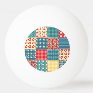 Vintages Steppmuster: Patchwork-Hintergrundmuster. Tischtennisball