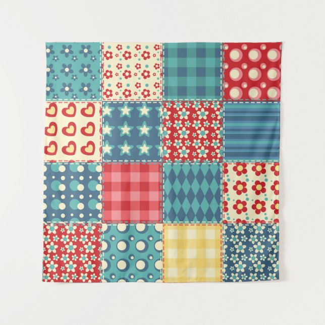 Vintages Steppmuster: Patchwork-Hintergrundmuster. Wandteppich (Vorderseite)