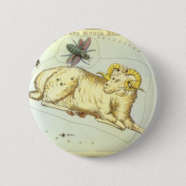 Vintages Sternbild, Astrologie Aries Ram Constella Button (Vorderseite)