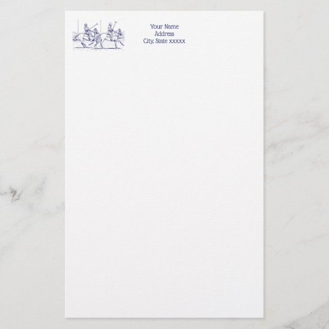 Vintages stilisiertes Polo-Match Zeichnend #2 Blue Briefpapier (Vorderseite)