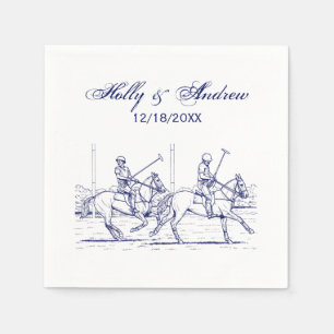 Vintages stilisiertes Polo-Match Zeichnend #2 Blue Serviette