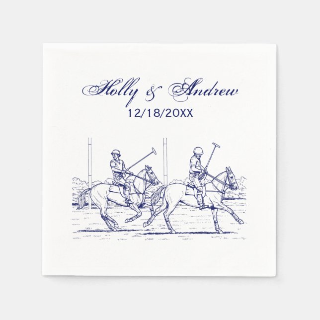 Vintages stilisiertes Polo-Match Zeichnend #2 Blue Serviette (Vorderseite)