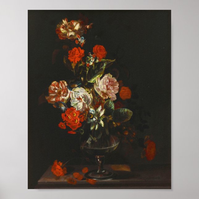 Vintages Stillleben mit Blume Poster (Vorne)