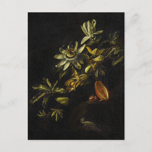 Vintages Stillleben mit Passionblüten Postkarte (Vorderseite)