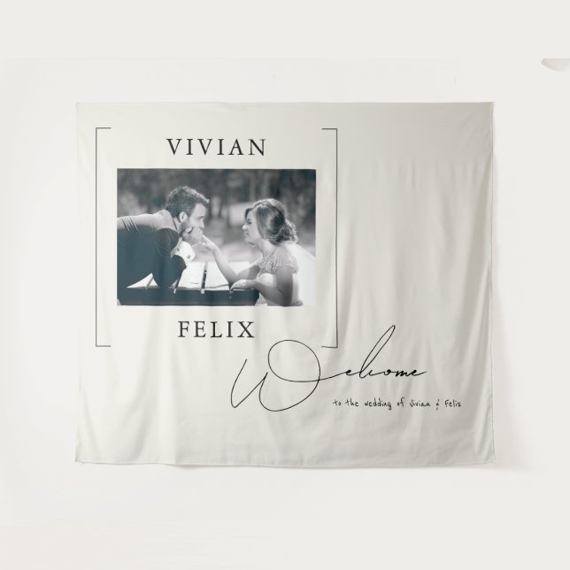 Vintages stilvolles Foto Hochzeit Willkommen Wandteppich (Vorderseite (Horizontal))