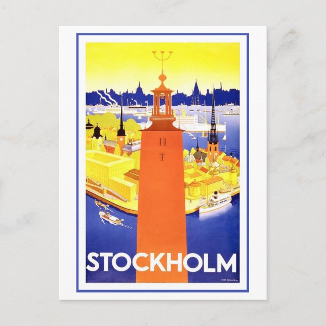 Vintages Stockholmer Reiseplakat Postkarte (Vorderseite)